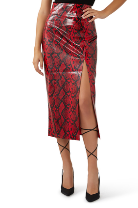 Python-Printed Lacquer Pencil Skirt